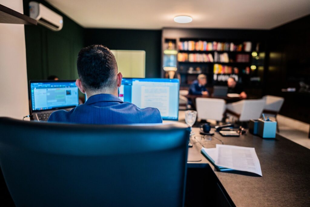 Young businessman working at office